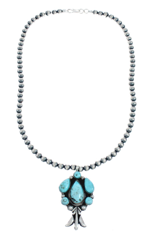 Navajo Sterling Silver Turquoise Cluster Pendant Necklace SN20306